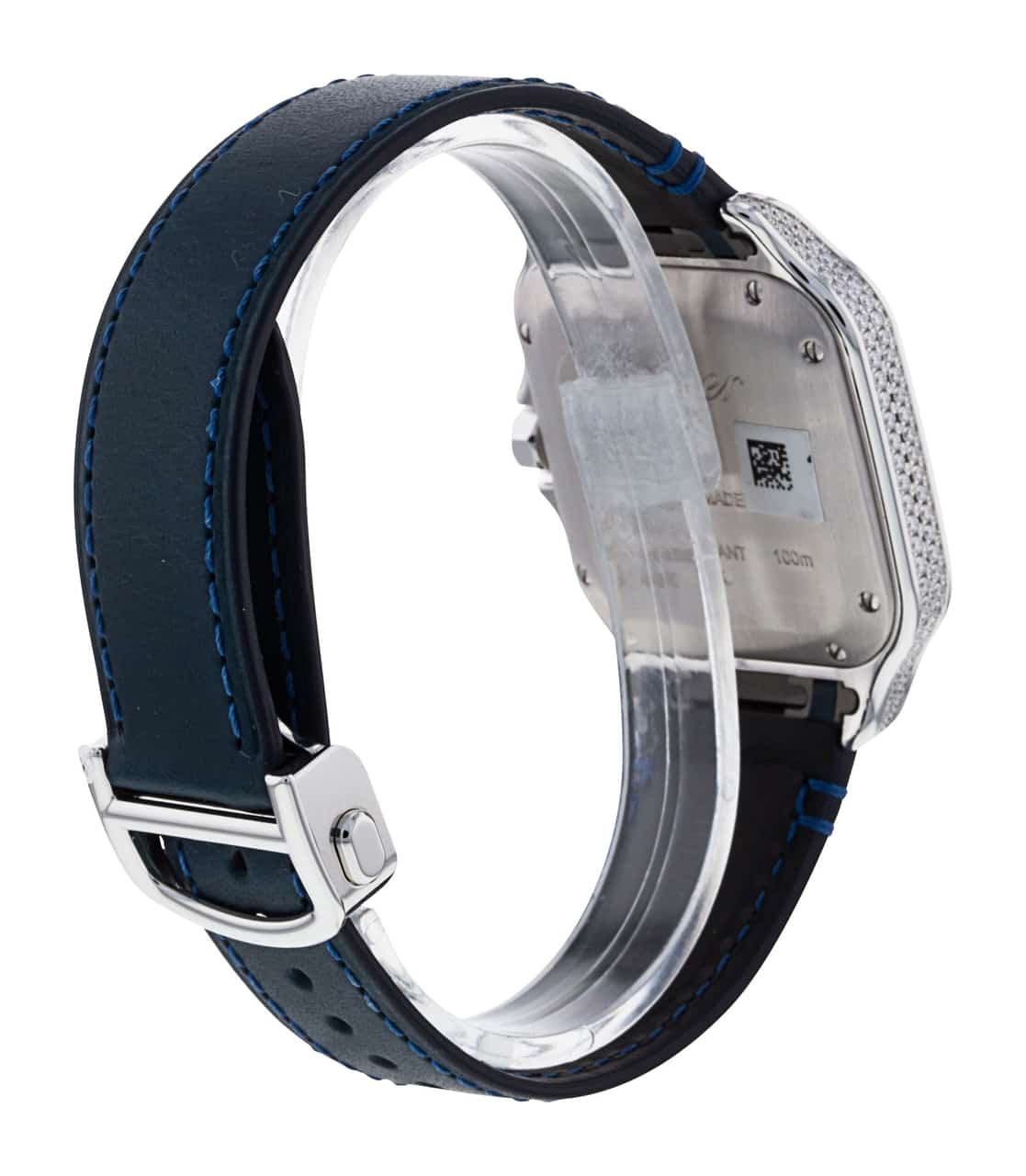 Cartier Santos Silver Roman Numeral Dial Leather Strap